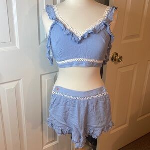 Ruby & Jenna Blue & White Shorts and Halter Top Set Size Small in EUC